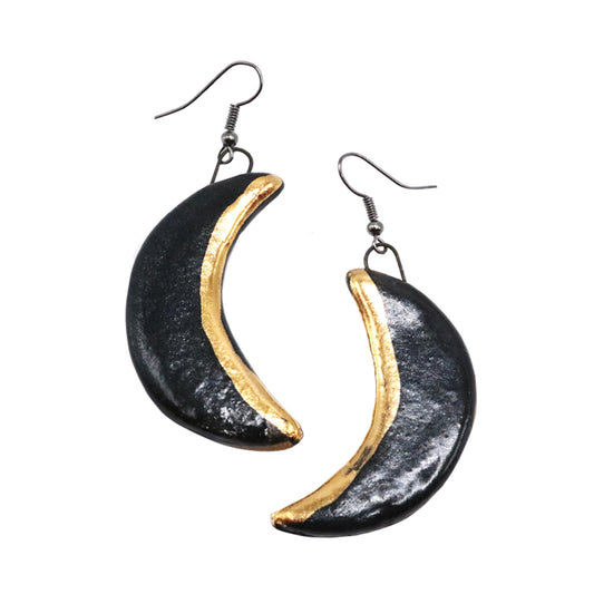 Black Ceramic Moon Earrings