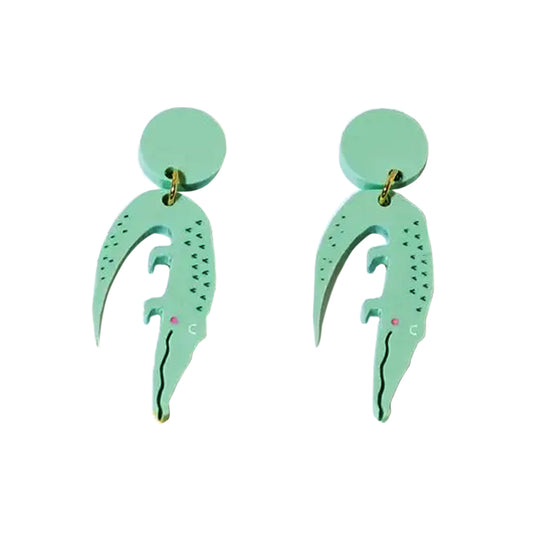 Alligator Dangle Earrings - Pastel Green